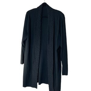 Long Black Sweater‎ with Fully Beaded Lapel Black Unbranded Size Large